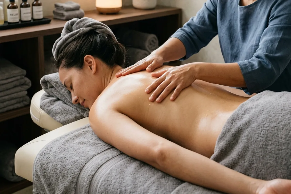 Licensed stock massage therapy room visual; not a photo of this business